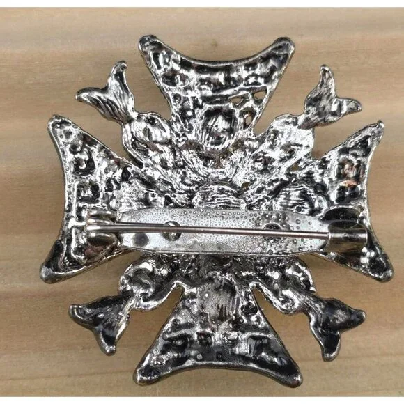 Vintage Green Rhinestone Cross Brooch Pin Statement - Picture 4 of 9